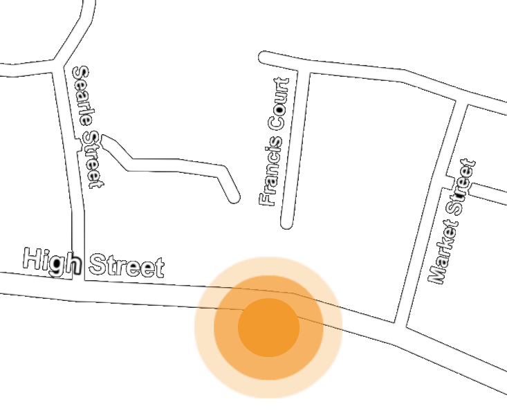 Crediton Community bookshop location map - the shop is on the High Street opposite Boots