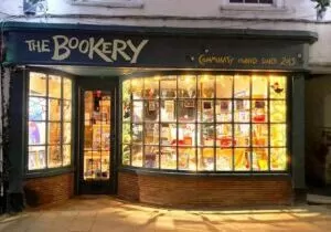 Illuminated shop front at night